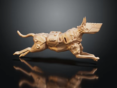 Smart Machine Golden Mechanical Dog With Dynamic Running Structure Design 3d model