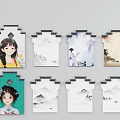 Various Scenic Wall Designs With Traditional Mountain Landscape And Figure Illustrations