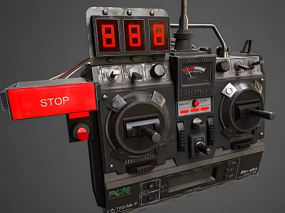 Industrial Control Panel With Red STOP Button Digital Display And Knobs 3d model