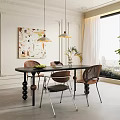 Modern Dining Table Set With Stylish Chairs Pendant Lights And Wall Art Decor