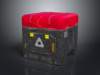 Practical Home Storage Box With Red Lid Gray Body Yellow Indicator Lights And Triangle Pattern 3d model