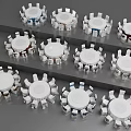 Multiple Round Table And Chair Sets With White Brown Small Chairs On Grey Platform 3d model