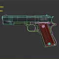 Vintage Pistol Classic Design With Metal Body And Red Grip Shiny Finish On Dark Background