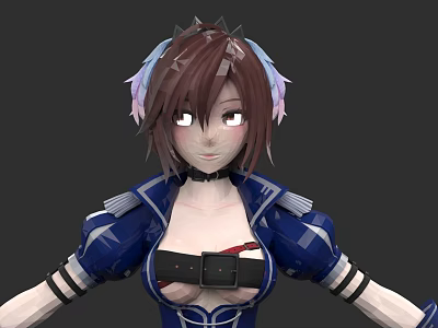 Woman With Brown Hair And Blue Purple Hair Accessories In Blue Outfit With Black Belt 3d model