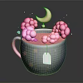 Cozy Hot Tea In Blue Mug With Star Patterns Clouds And Moon 3d model