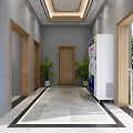 Public Restroom Interior With Gray Walls Baby Changing Station Sinks Mirrors And Sofa Chair