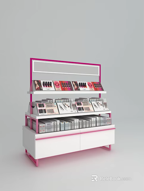 Pink And White Cosmetic Display Shelf With Multiple Layers For Makeup Products 3d model