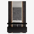 Modern Bathroom Washbasin Design With White Basin Black Countertop And Textured Wall