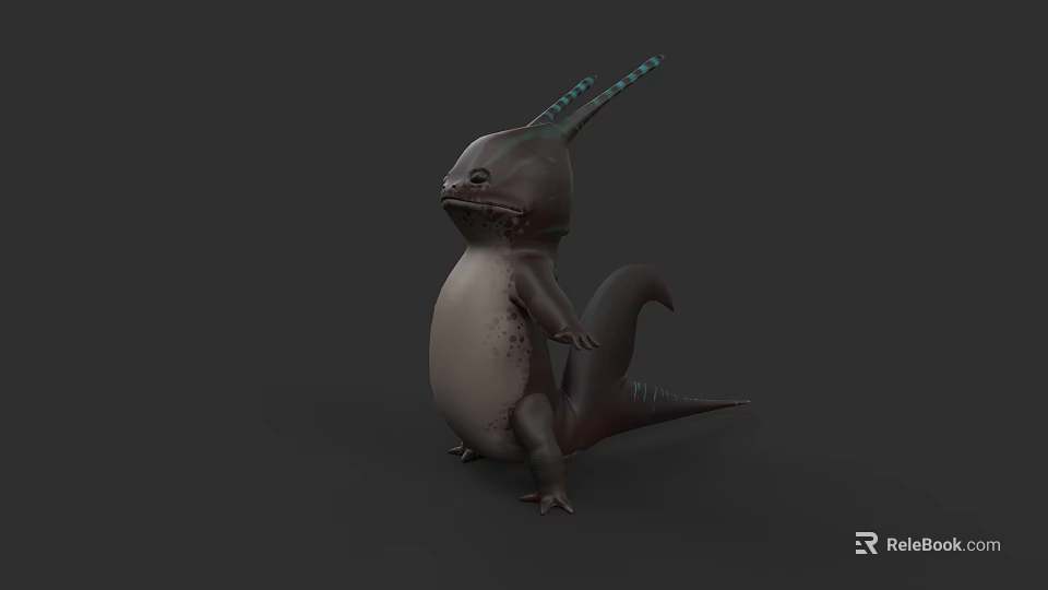 3D Model Aquatic Animal With Blue Green Striped Horns Curved Tail And Standing Posture 3d model 