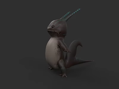 3D Model Aquatic Animal With Blue Green Striped Horns Curved Tail And Standing Posture 3d model