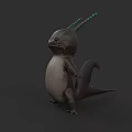 3D Model Aquatic Animal With Blue Green Striped Horns Curved Tail And Standing Posture
