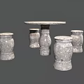 Round Stone Outdoor Table With Four Matching Stone Stools For Garden Use 3d model