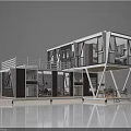 Modern Modular Container Building With Large Windows Balcony And Outdoor Seating 3d model
