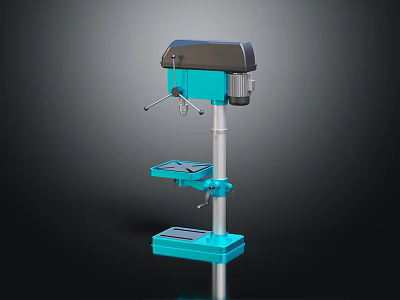 Blue and Gray Industrial Drill Press With Sturdy Base Adjustable Worktable And Metal Column 3d model