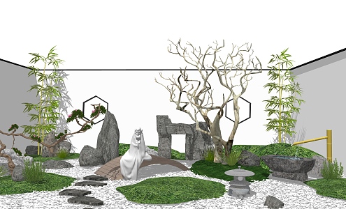 New Chinese style landscape sketch landscape sketch courtyard landscape stone 3d model