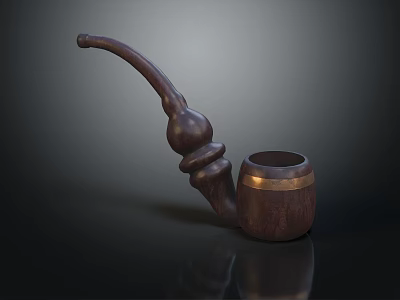 Vintage Style Decorative Ornament Set with Wooden Curved Stem and Golden Trim Ring 3d model