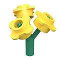 Yellow Flower Shaped Decorative Toy With Green Stem Three Blooms And Green Center Balls