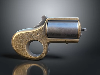 Classic Revolver With Engraved Gold Handle Metal Barrel And Decorative Details 3d model