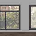 Modern Black Frame Windows Design With Greenery And Building Exterior View 3d model