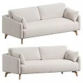 Modern Beige Fabric Two Seater Sofa With Comfortable Pillows And Wooden Legs