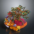 Vibrant Decorative Tree Sculpture With Colorful Leaves Shiny Gems And Orange Base