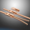 Copper Colored Metal Zippers With Unique Slider Designs And Fine Teeth Details