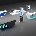 Modern Reception Desk Design With Blue LED Lighting And Sleek Geometric Panels