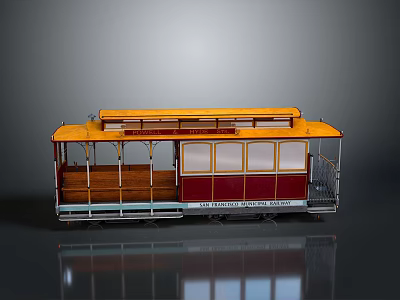 Vintage San Francisco Tram Model With Yellow Red Wooden Structure And Windows 3d model