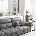 Modern Grey Leather Large Sectional Sofa In Living Room With Rug And Floor Lamp