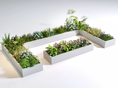 Plant Combination Design With Rectangular Planters Greenery And Colorful Flowers 3d model