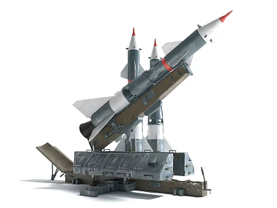 Military Missile Weapon System With Erected Launcher And Multiple Missiles Ready For Launch 3d model