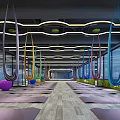 Modern Aerial Yoga Fitness Studio With Colorful Hammocks Yoga Mats And Exercise Balls