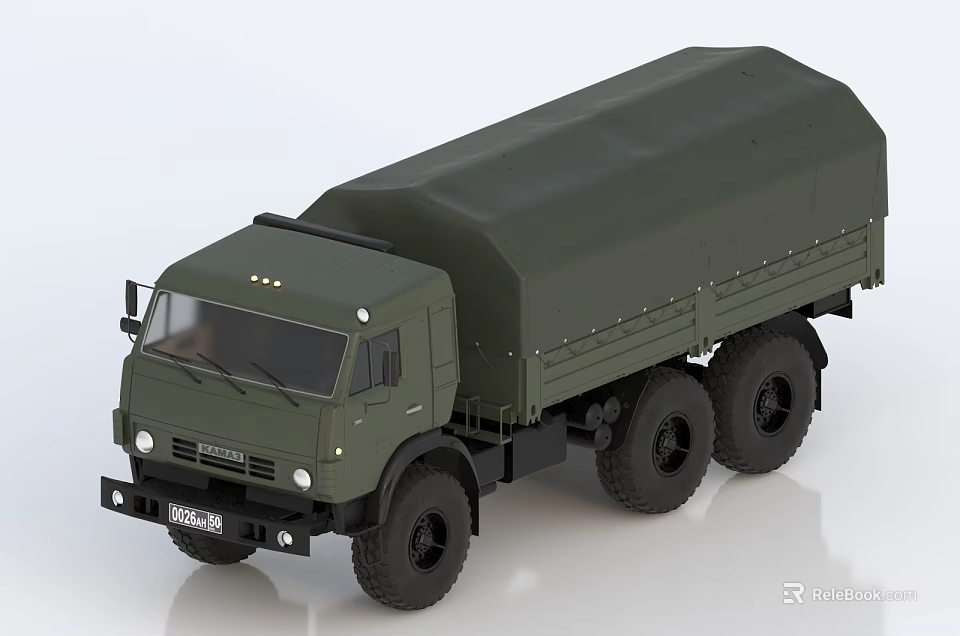 Military Green Utility Truck With Canvas Cargo Bed And Six Wheel Design 3d model 