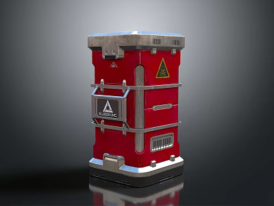 Red Commercial Equipment With Silver Top Sturdy Structure And Warning Sign For Industrial Use 3d model