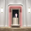 Elegant Modern Showcase Shelves With Pink Background White Frame And Jewelry Display Design
