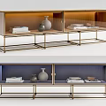 Modern TV Stand With Glass Doors Metal Frame Books And Decorative Vases