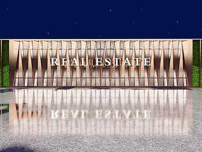 Elegant Real Estate Fence In Night Scene With Reflective Ground And Lush Greenery 3d model