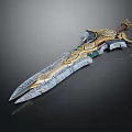 Ornate Fantasy Sword Weapon With Intricate Gold And Blue Carvings On Blade