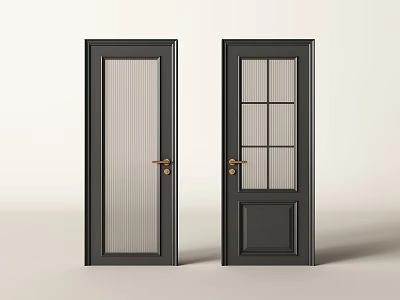 Modern Black Hinged Doors With Glass Panels And Brass Handles Design 3d model