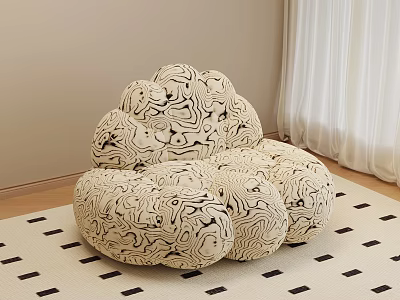Cloud Shaped Single Sofa With Black And White Abstract Pattern On Geometric Rug 3d model