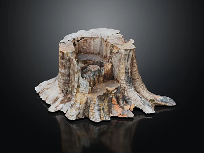 Natural Wood And Stone Decorative Piece With Tree Stump Shape Layered Texture Root Like Base 3d model