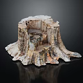 Natural Wood And Stone Decorative Piece With Tree Stump Shape Layered Texture Root Like Base