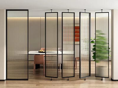 Modern Black Framed Screens With Vertical Strips In Dining Room 3d model