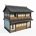 Ancient Traditional Architecture With Two Story Wooden Structure And Tile Roof