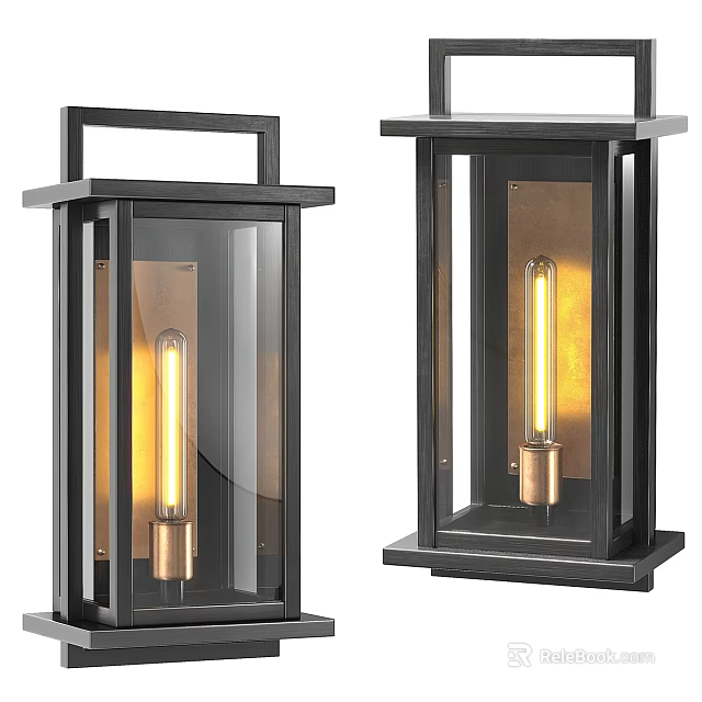 Modern Industrial Wall Sconce With Black Metal Frame Clear Glass Panel And Exposed Bulb Design 3d model 