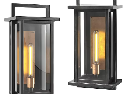 Modern Industrial Wall Sconce With Black Metal Frame Clear Glass Panel And Exposed Bulb Design 3d model