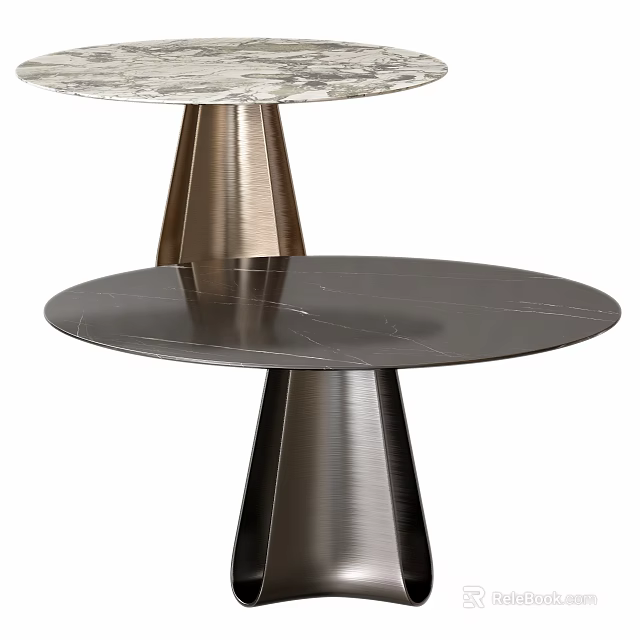 Modern Minimalist Dining Table With Polished Marble Top And Metal Cone Shaped Base 3d model 