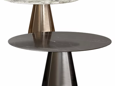 Modern Minimalist Dining Table With Polished Marble Top And Metal Cone Shaped Base 3d model