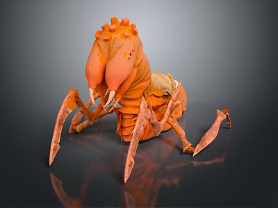 Orange Fantasy Reptile Creature With Multiple Sharp Claws And Spiked Back Design 3d model
