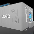 White Modern Exhibition Wall Featuring LOGO Digital Icons Cloud And Display Stand Screen 3d model